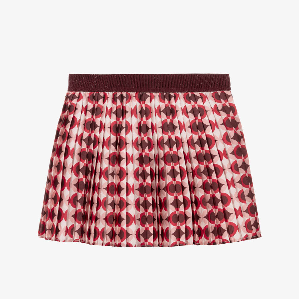 Abel & Lula-Girls Red Pleated Skirt with Geometric Print | Childrensalon Outlet