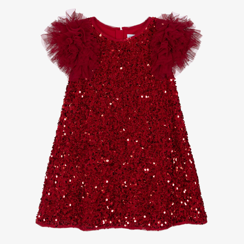Abel & Lula-Girls Red Sequin & Tulle Ruffle Dress | Childrensalon Outlet
