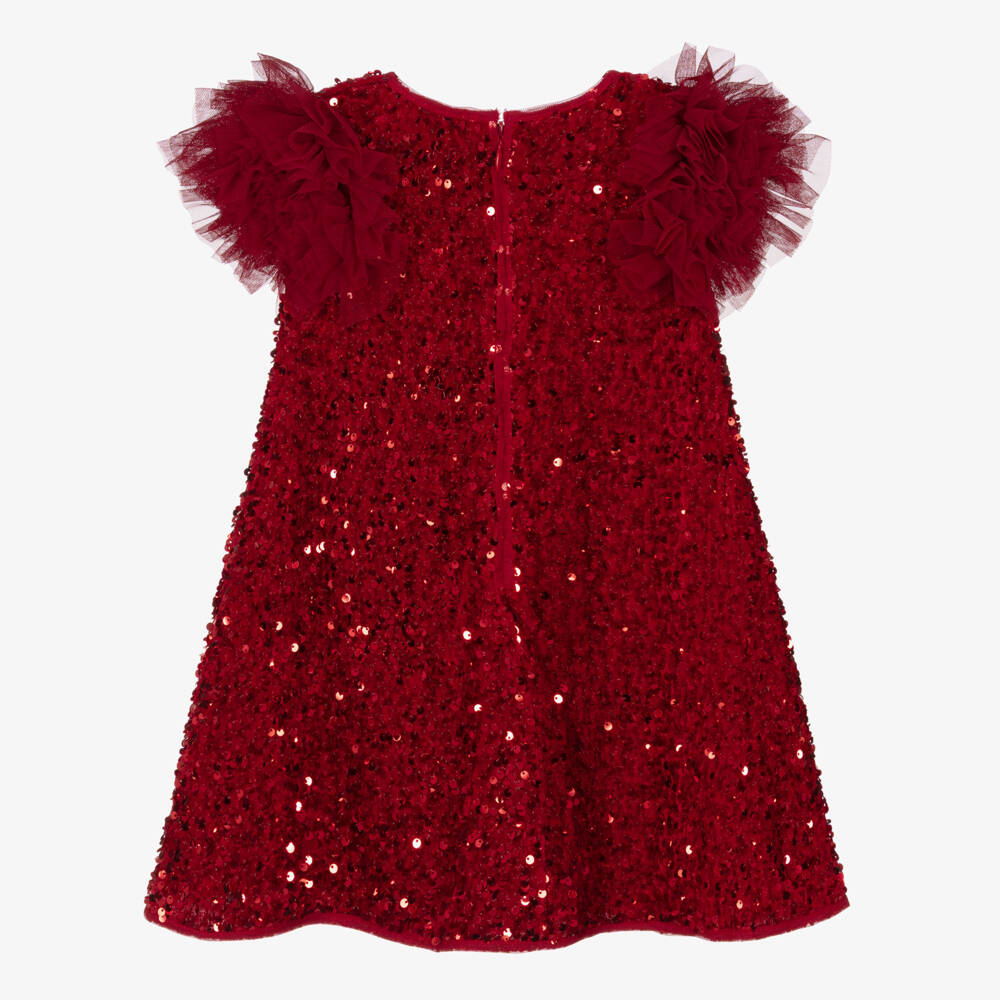 Abel & Lula-Girls Red Sequin & Tulle Ruffle Dress | Childrensalon Outlet