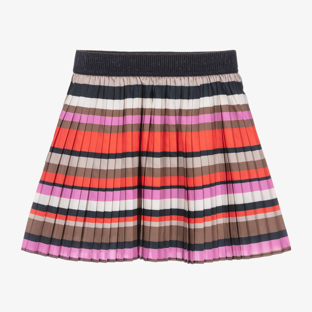 Abel & Lula - Girls Red Striped Pleated Skirt | Childrensalon