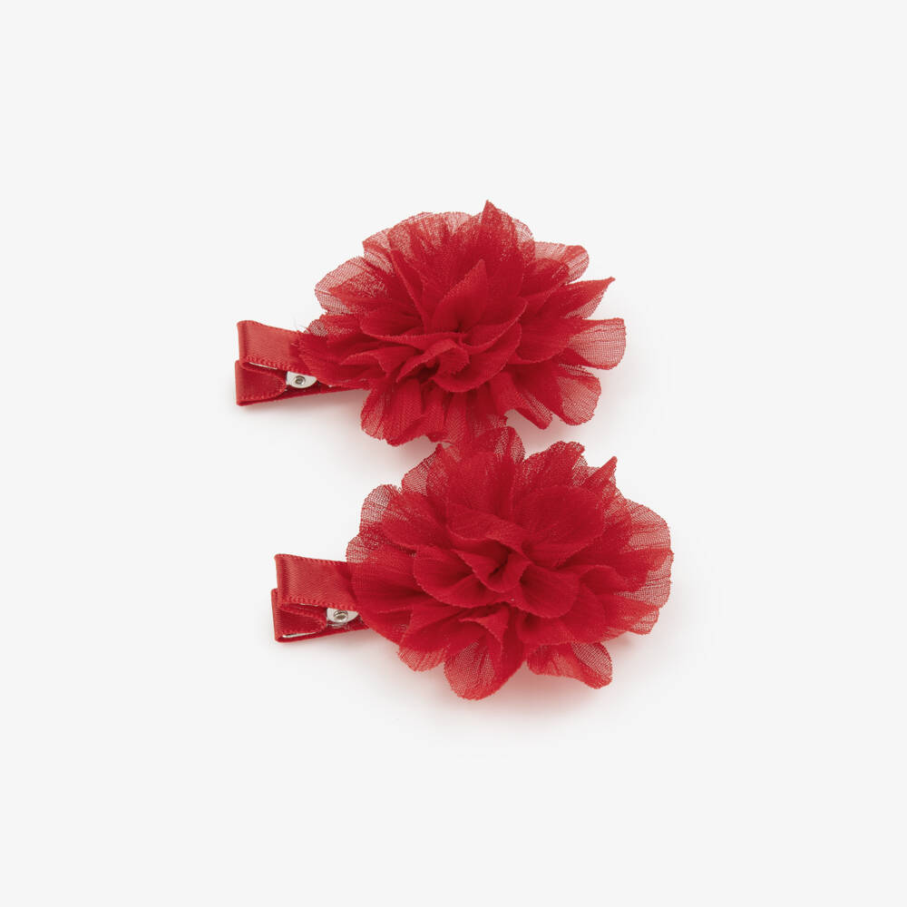 Abel & Lula-Girls Red Tulle Flower Hairclips (2 Pack) | Childrensalon Outlet