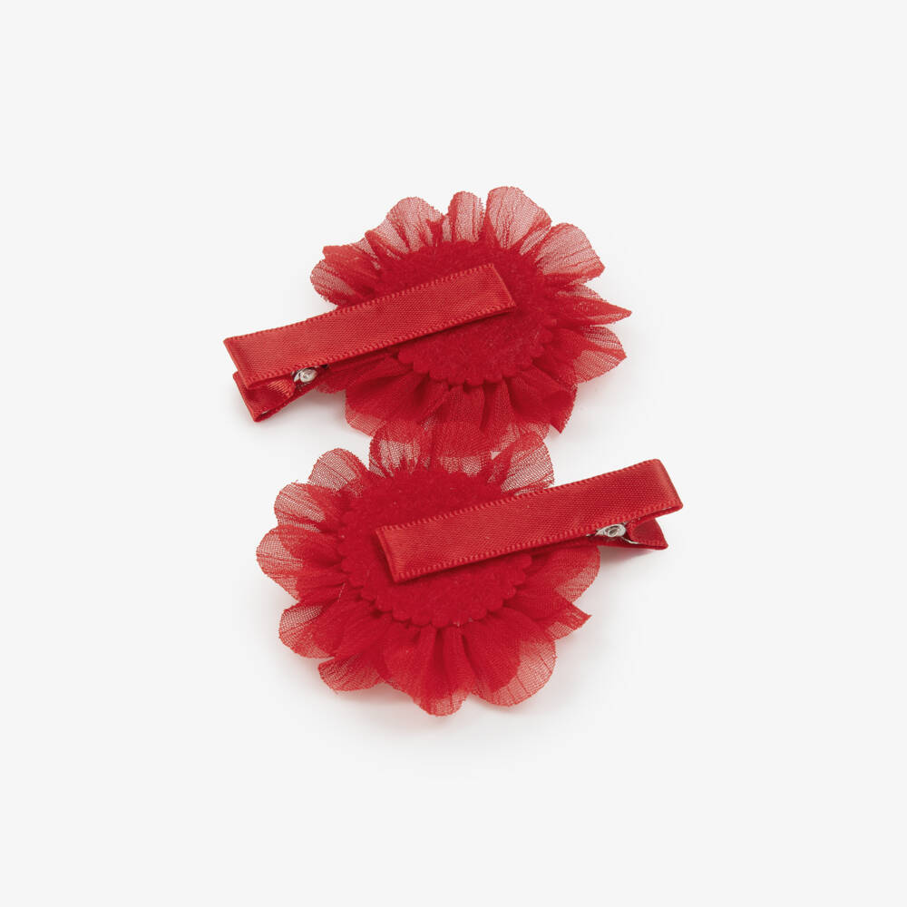 Abel & Lula-Girls Red Tulle Flower Hairclips (2 Pack) | Childrensalon Outlet