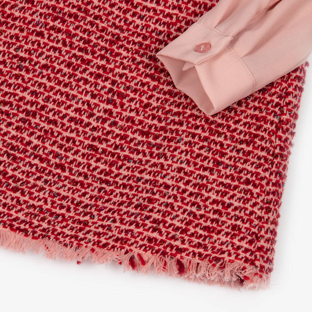 Abel & Lula-Girls Red Tweed Chiffon Dress | Childrensalon Outlet