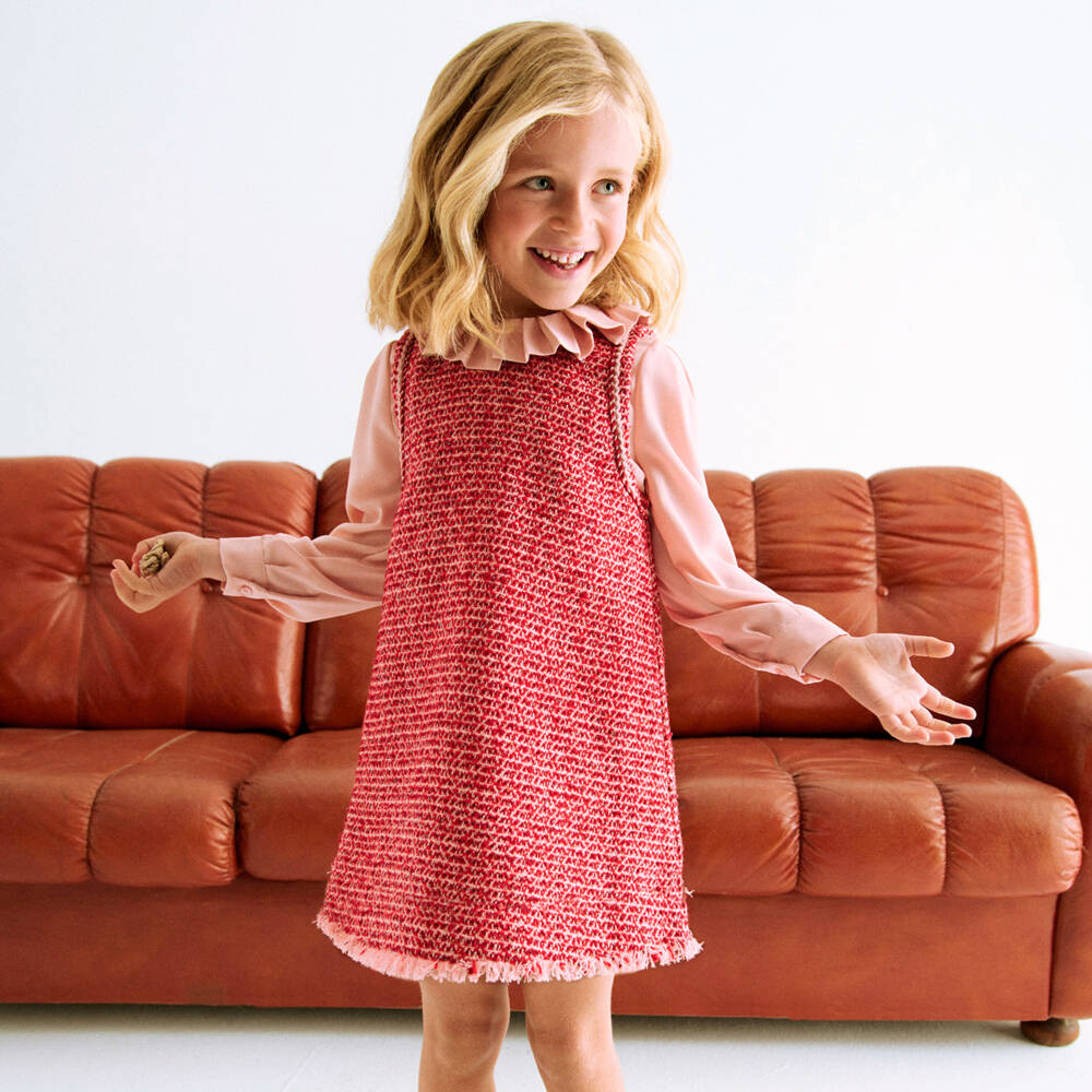 Abel & Lula-Girls Red Tweed Chiffon Dress | Childrensalon Outlet