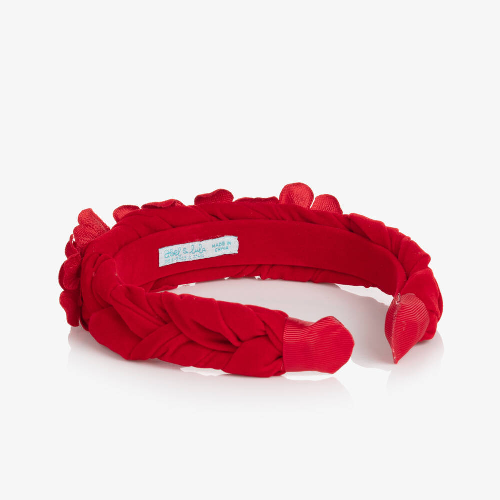 Abel & Lula-Girls Red Velvet Flower Hairband | Childrensalon Outlet