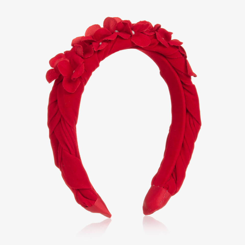 Abel & Lula-Girls Red Velvet Flower Hairband | Childrensalon Outlet