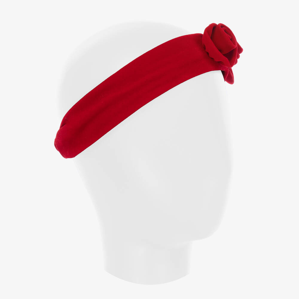 Abel & Lula-Красная бархатная повязка на голову с цветами | Childrensalon Outlet