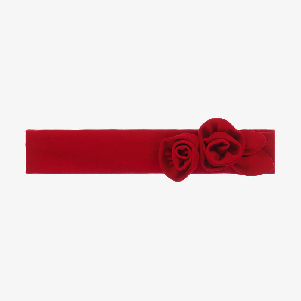 Abel & Lula - Красная бархатная повязка на голову с цветами | Childrensalon