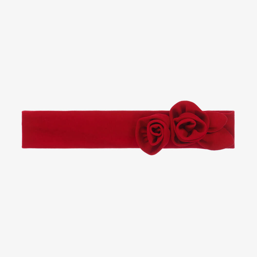 Abel & Lula-Girls Red Velvet Flower Headband | Childrensalon Outlet