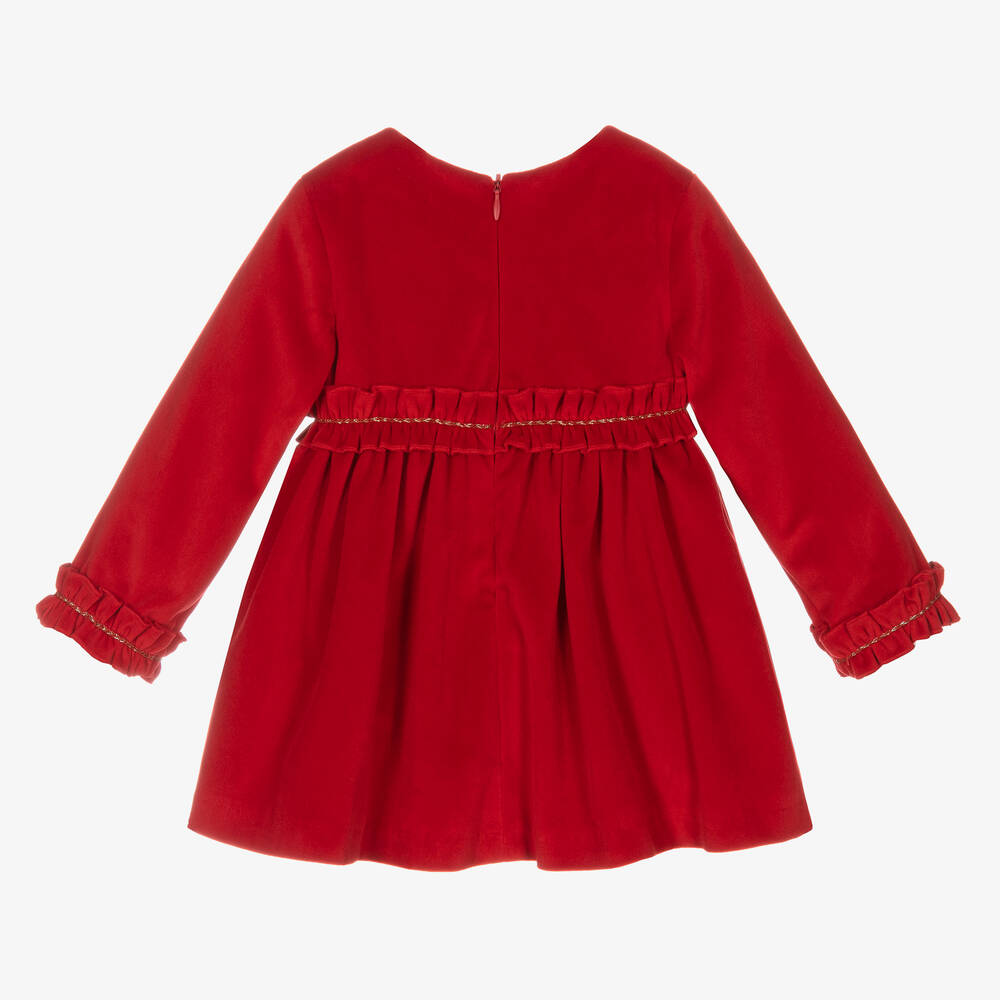 Abel Lula Girls Red Velvet Frill Dress Childrensalon Outlet