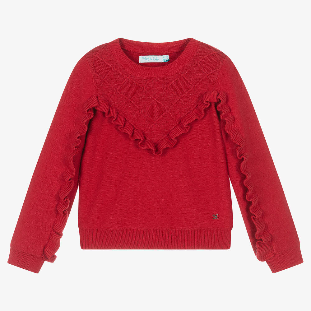 Abel & Lula - Roter Viskose-Pullover mit Rüschen | Childrensalon