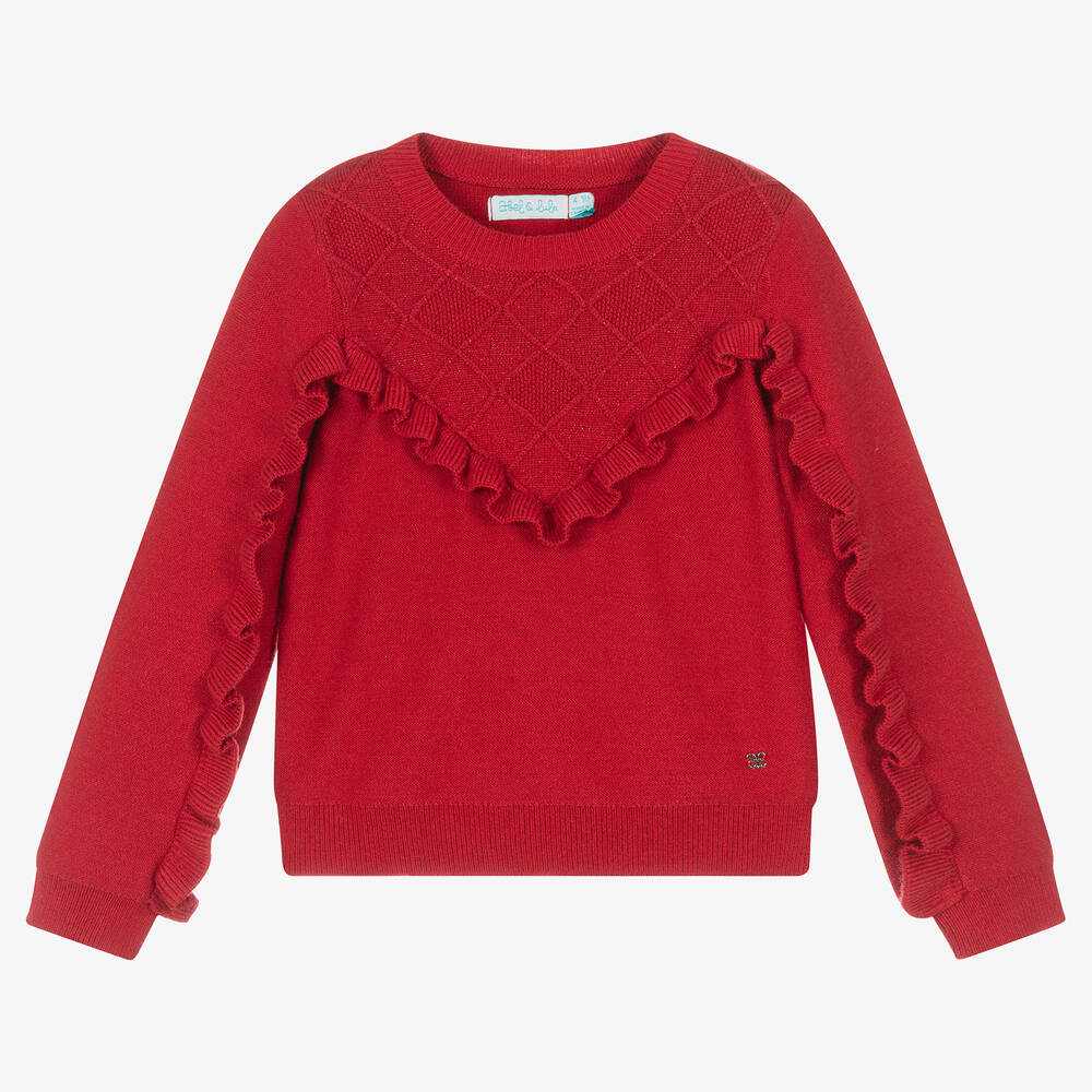 Abel & Lula - Pull rouge volanté en viscose fille | Childrensalon