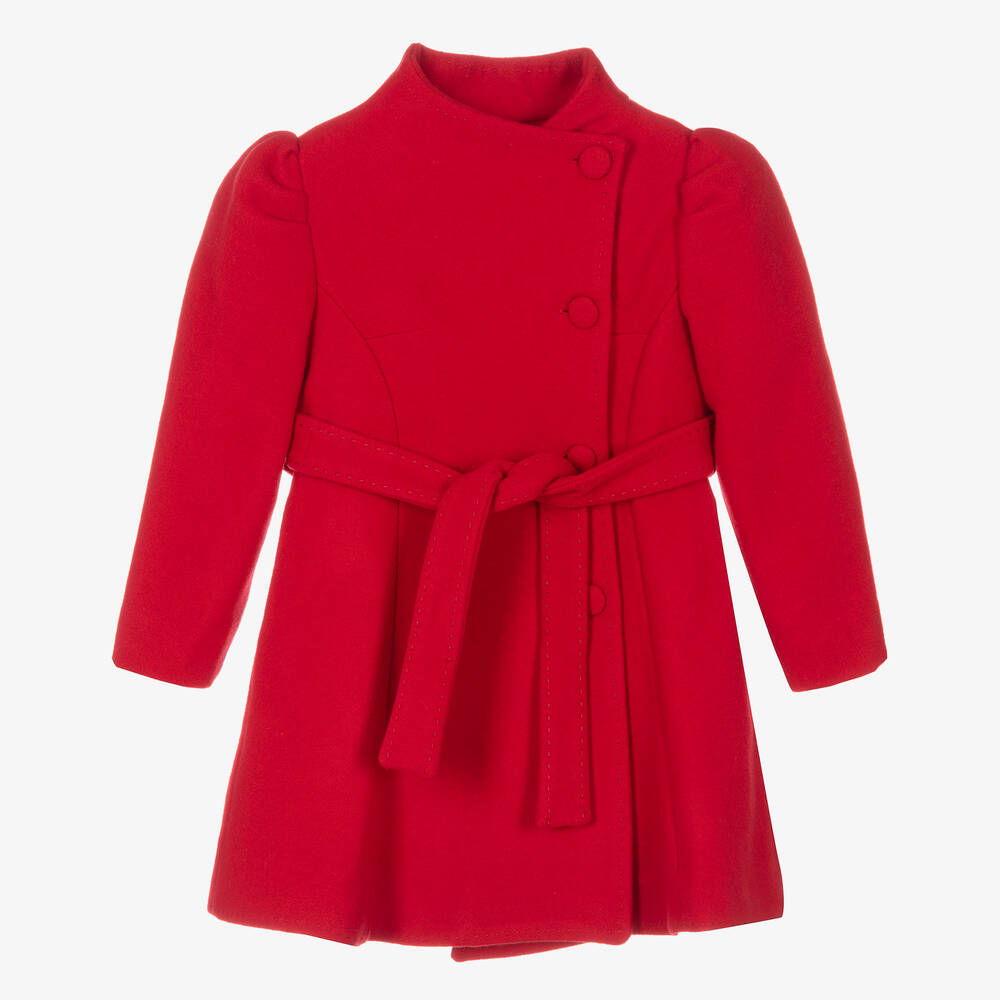Abel & Lula - Girls Red Wool Belted Coat | Childrensalon