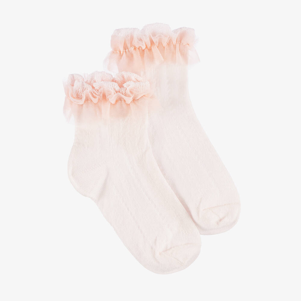 Abel & Lula-Girls' Rose Ruffle Cotton Blend Socks | Childrensalon Outlet