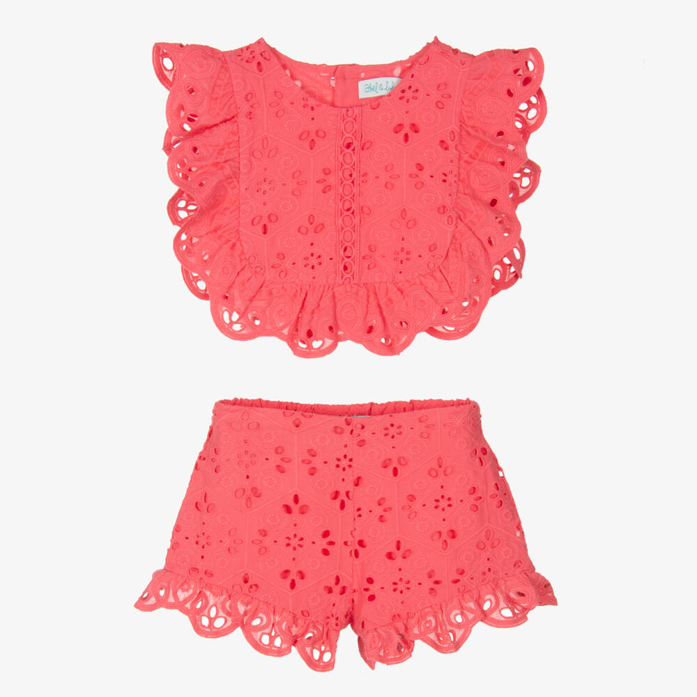 Abel & Lula-Girls Rosy Eyelet Ensemble | Childrensalon Outlet