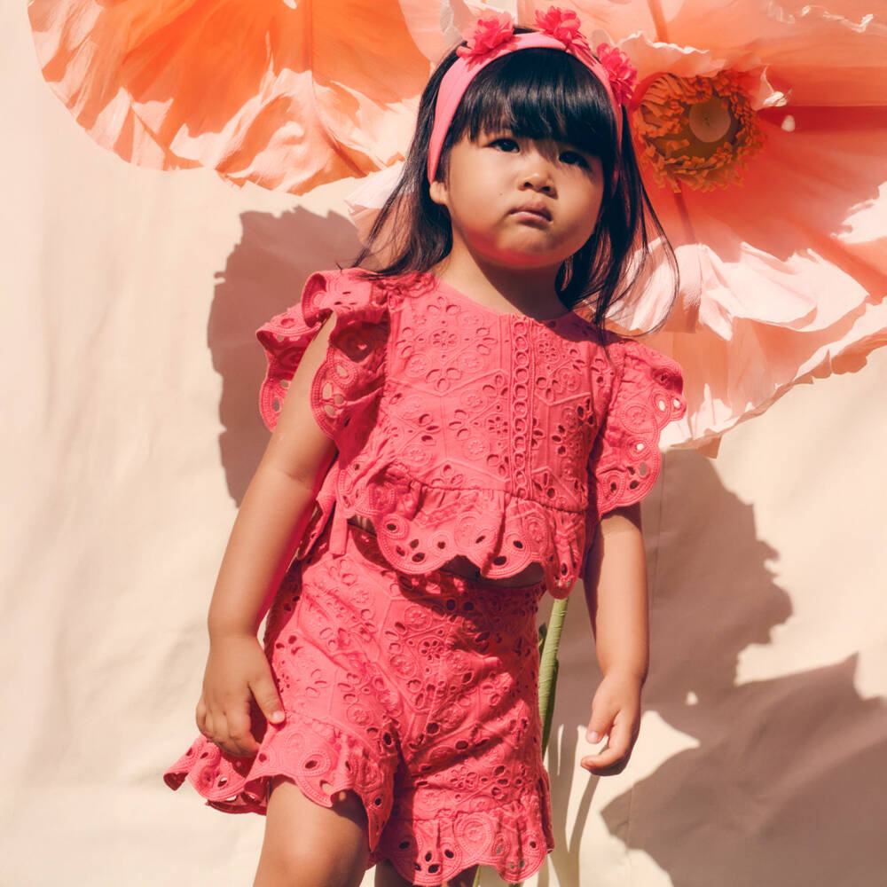 Abel & Lula-Girls Rosy Eyelet Ensemble | Childrensalon Outlet