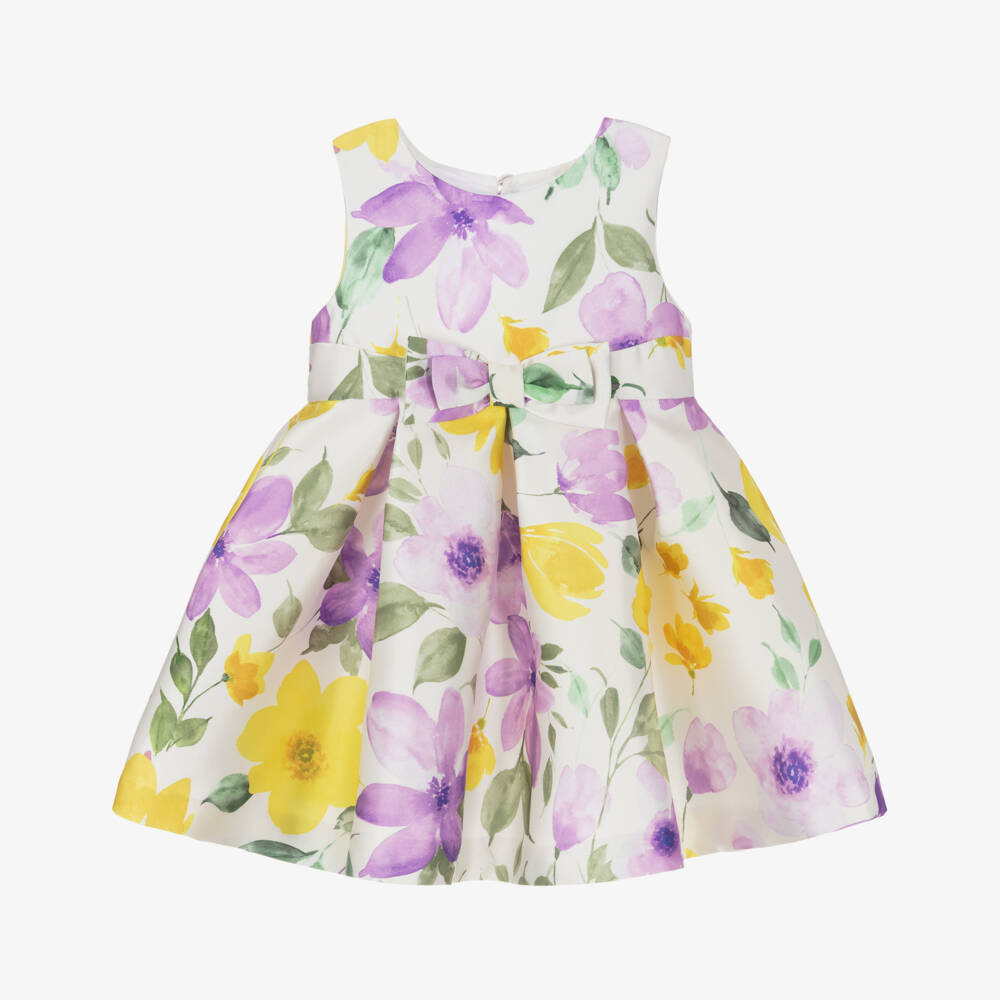 Abel & Lula-Girls Satin Dress with Ivory Blooms | Childrensalon Outlet