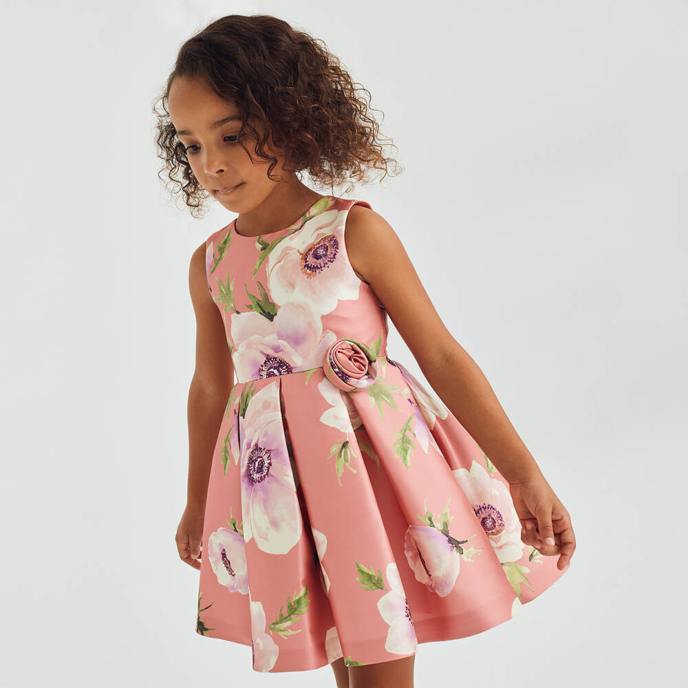 Abel & Lula-Girls Satin Twill Floral Frock | Childrensalon Outlet