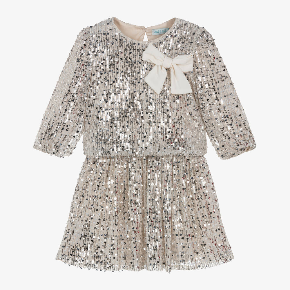 Abel & Lula-Girls Silver Sequin Skirt Set | Childrensalon Outlet