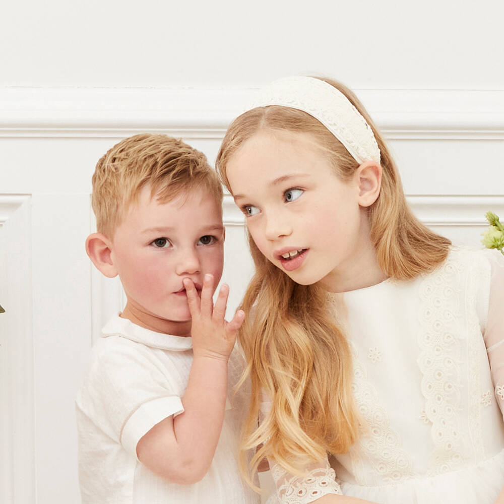 Abel & Lula-Girls Soft Ivory Crochet Headband | Childrensalon Outlet