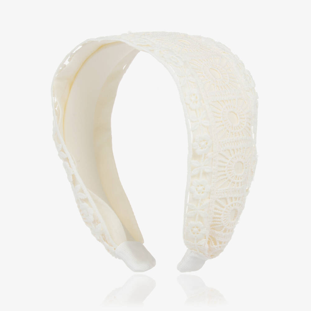 Abel & Lula-Girls Soft Ivory Crochet Headband | Childrensalon Outlet