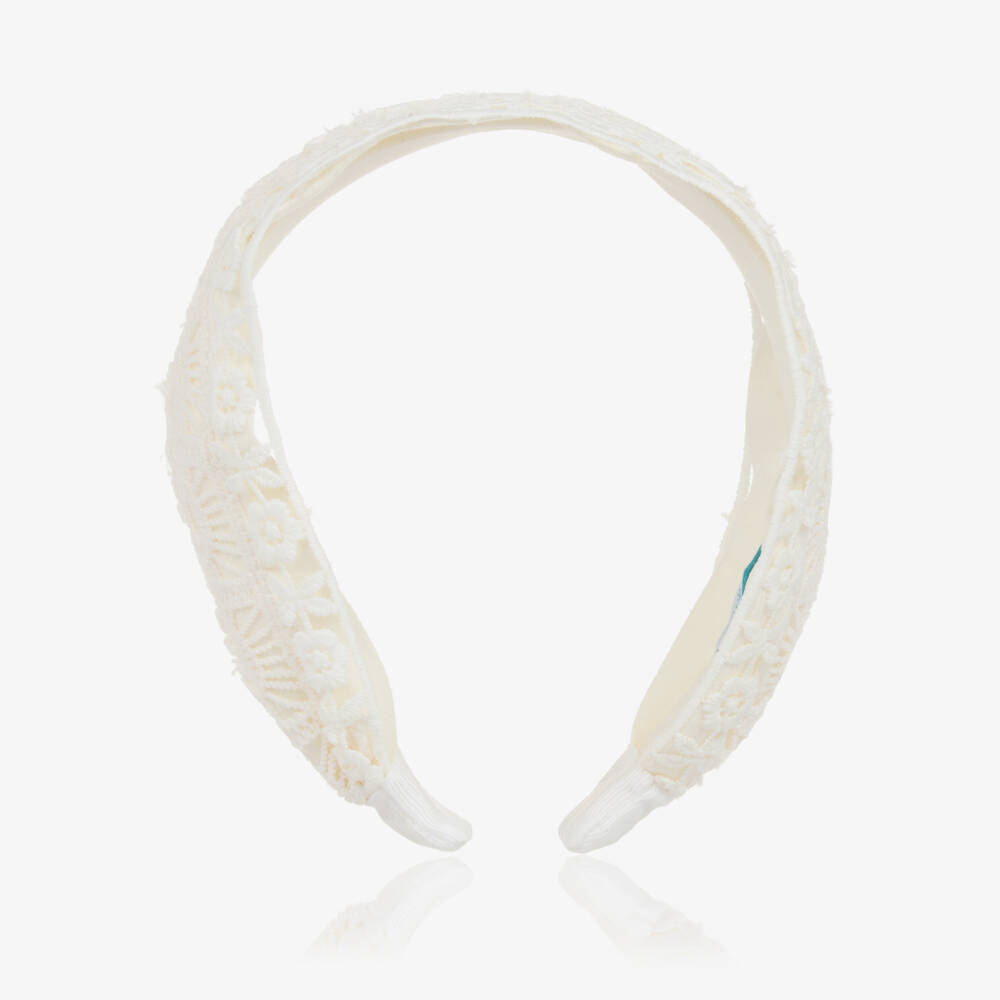 Abel & Lula-Girls Soft Ivory Crochet Headband | Childrensalon Outlet