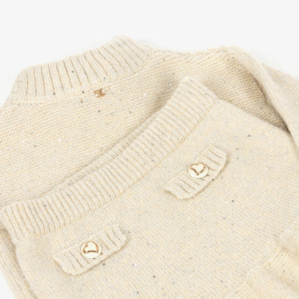 Abel & Lula-Блестящий бежевый вязаный комплект для девочек | Childrensalon Outlet