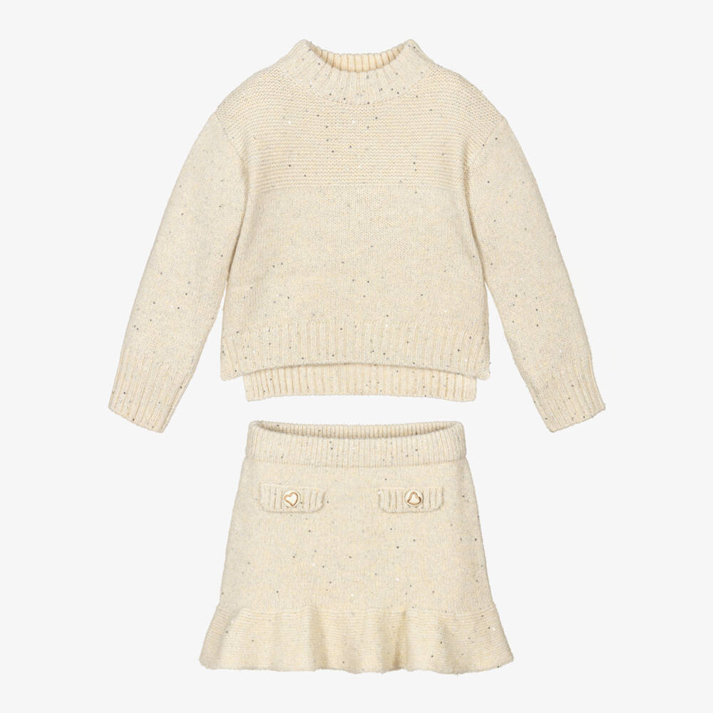 Abel & Lula-Блестящий бежевый вязаный комплект для девочек | Childrensalon Outlet