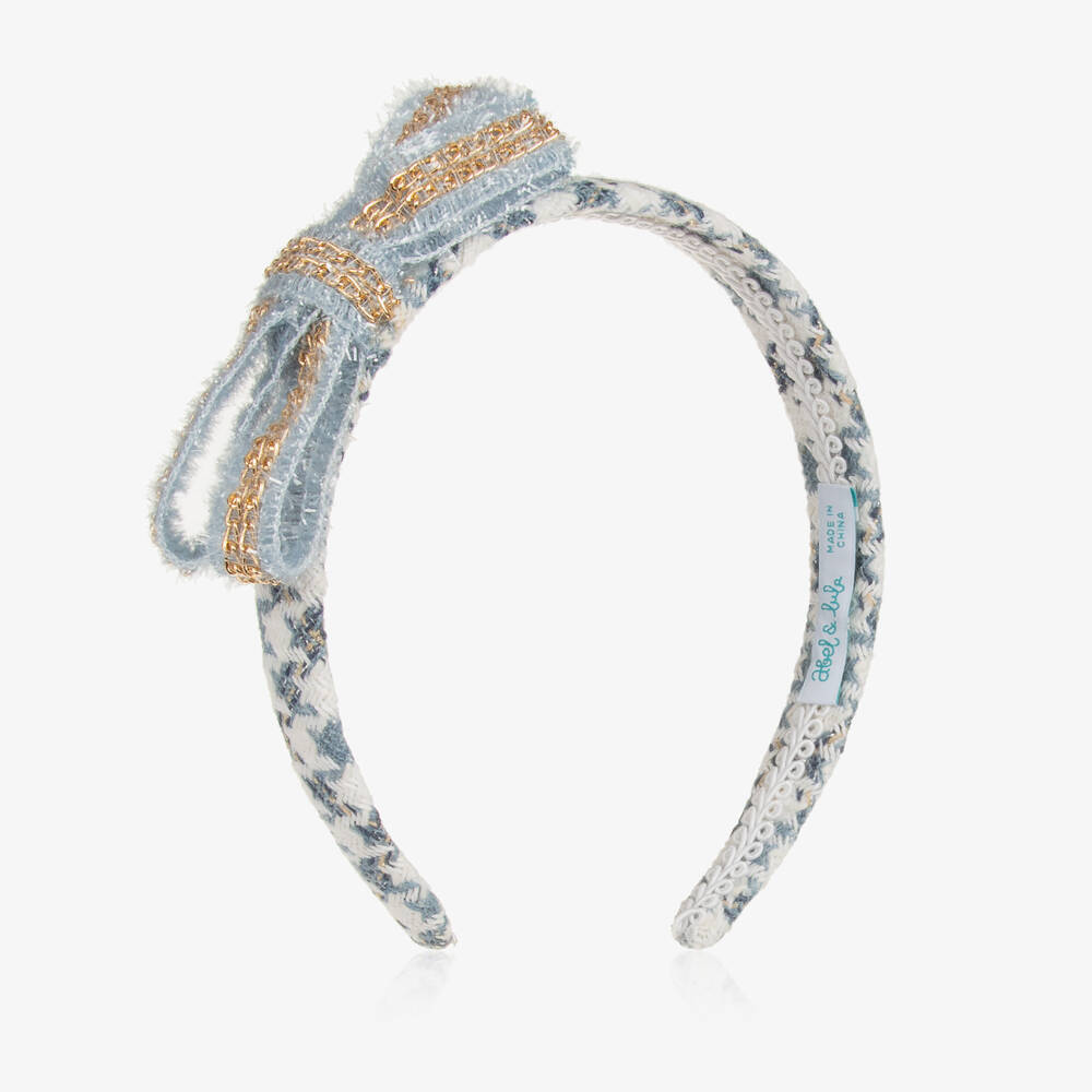 Abel & Lula-Girls Sparkling Blue Houndstooth Headband | Childrensalon Outlet