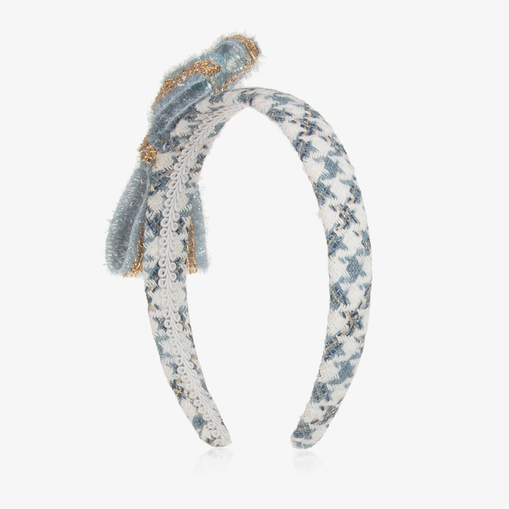Abel & Lula-Girls Sparkling Blue Houndstooth Headband | Childrensalon Outlet