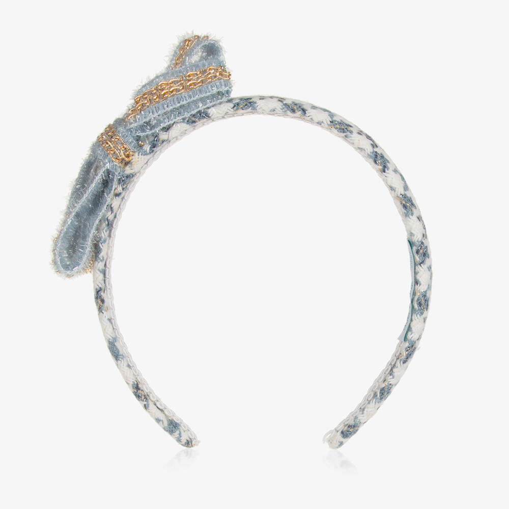 Abel & Lula-Girls Sparkling Blue Houndstooth Headband | Childrensalon Outlet