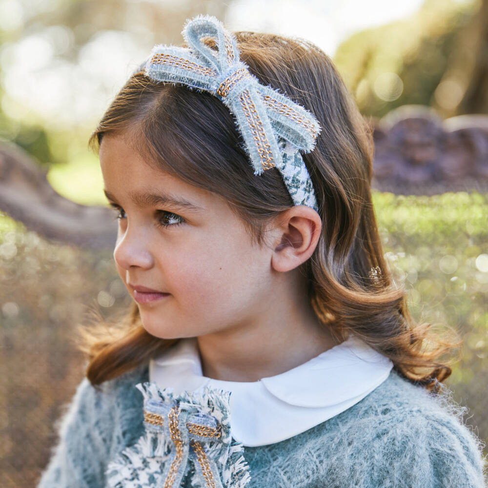 Abel & Lula-Girls Sparkling Blue Houndstooth Headband | Childrensalon Outlet