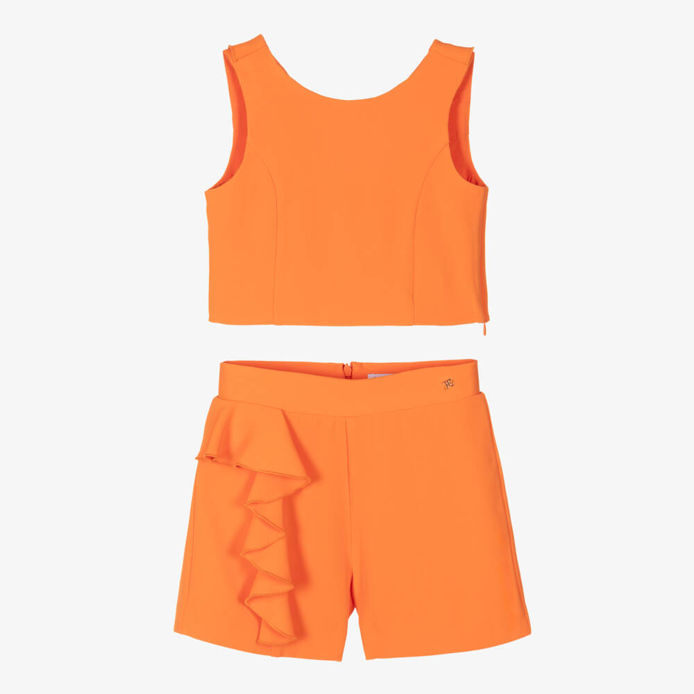 Abel & Lula-Girls Tangerine Ruffle Ensemble | Childrensalon Outlet