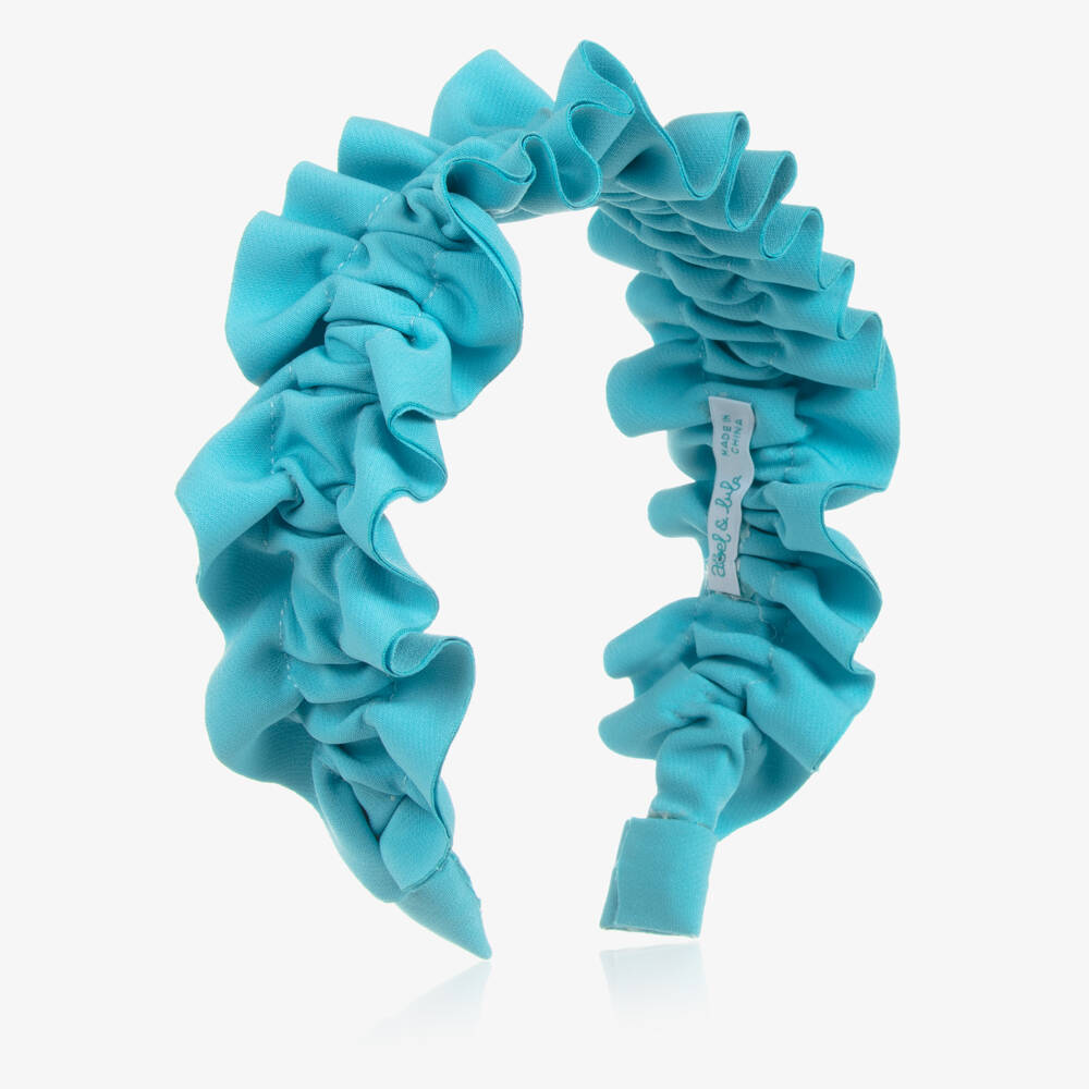 Abel & Lula-Girls Teal Blue Ruffle Hairband | Childrensalon Outlet