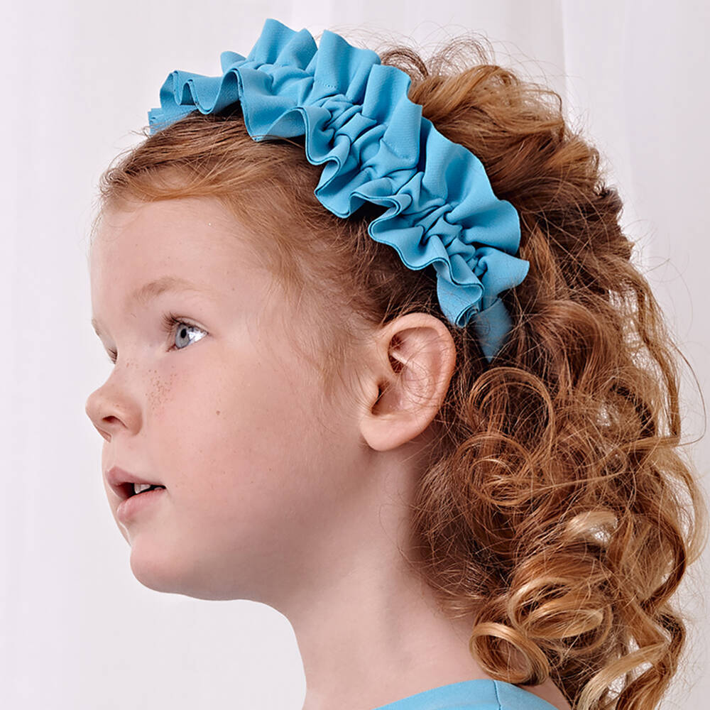 Abel & Lula-Girls Teal Blue Ruffle Hairband | Childrensalon Outlet
