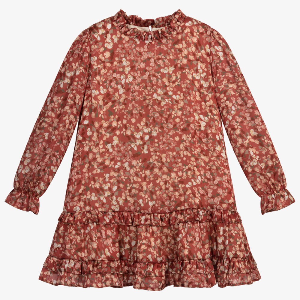 Abel & Lula-Girls Terracotta Pink Floral Dress | Childrensalon Outlet