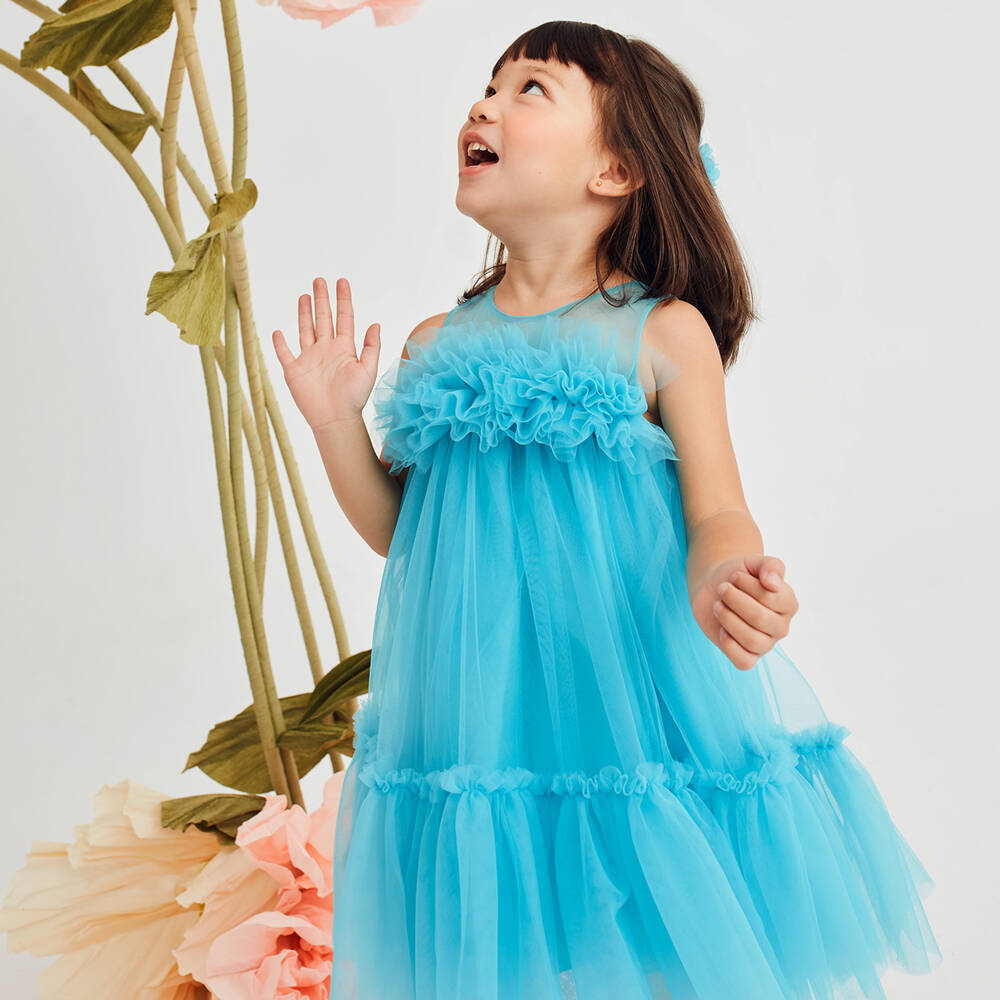Abel & Lula-Girls Turquoise Dream Tulle Gown | Childrensalon Outlet