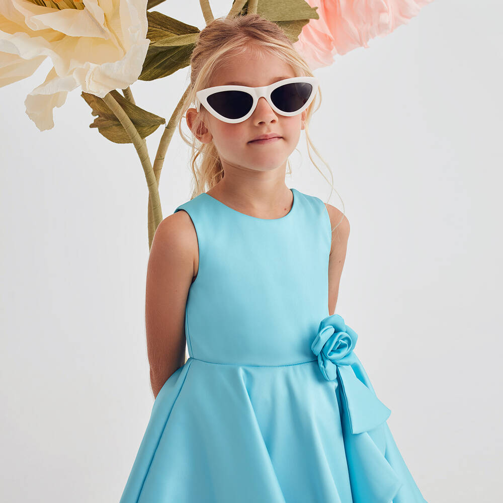 Abel & Lula-Girls Turquoise Satin Blossom Gown | Childrensalon Outlet