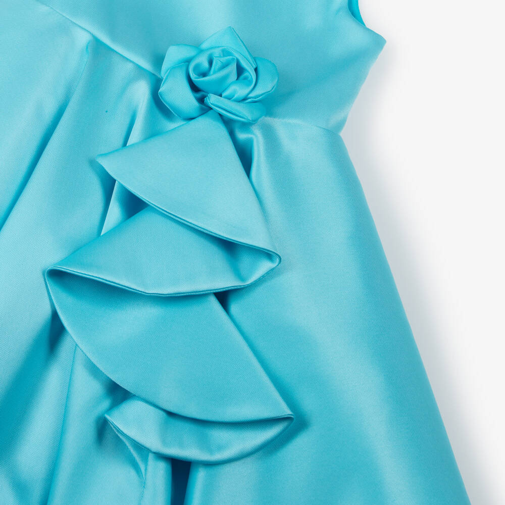 Abel & Lula-Girls Turquoise Satin Blossom Gown | Childrensalon Outlet