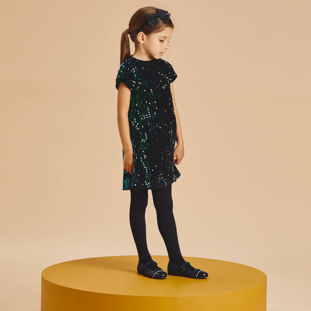 Abel & Lula-Girls Twinkling Noir Semi-Sheer Tights | Childrensalon Outlet