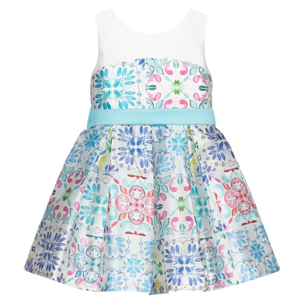 Abel & Lula - Girls White & Blue Dress  | Childrensalon