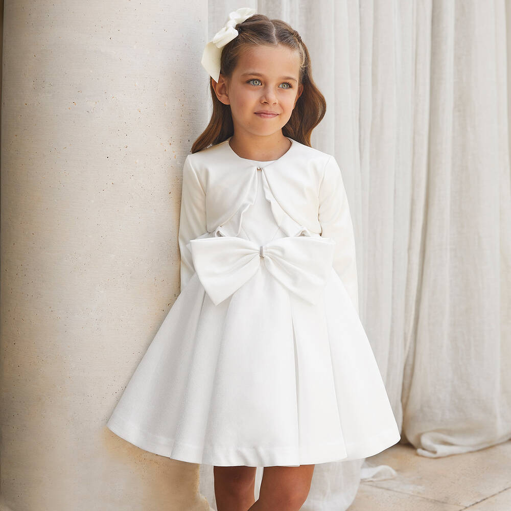 Abel & Lula-فستان لون أبيض مزين بفيونكة | Childrensalon Outlet