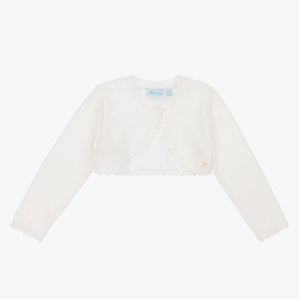 Abel & Lula - Girls White Cashmere Bolero Cardigan | Childrensalon