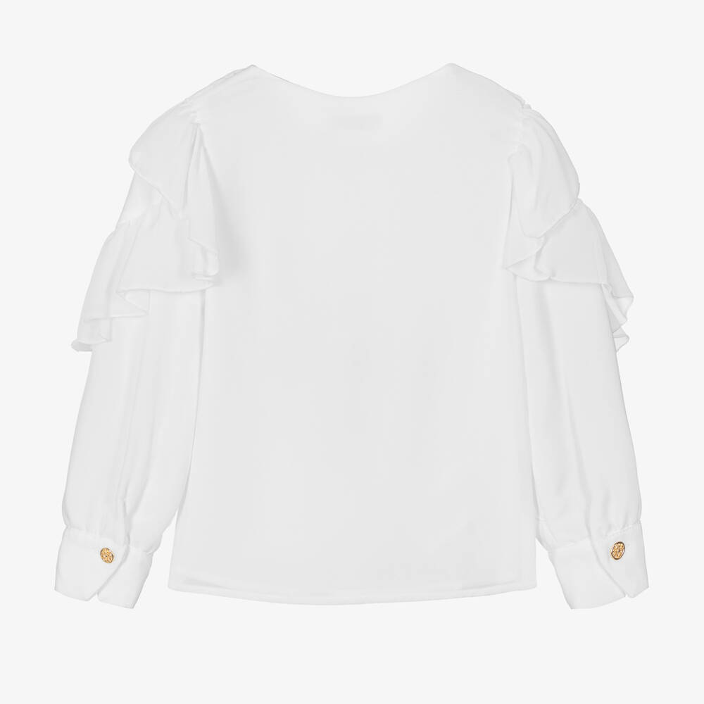 Abel & Lula-Girls White Chiffon Ruffle Blouse | Childrensalon Outlet