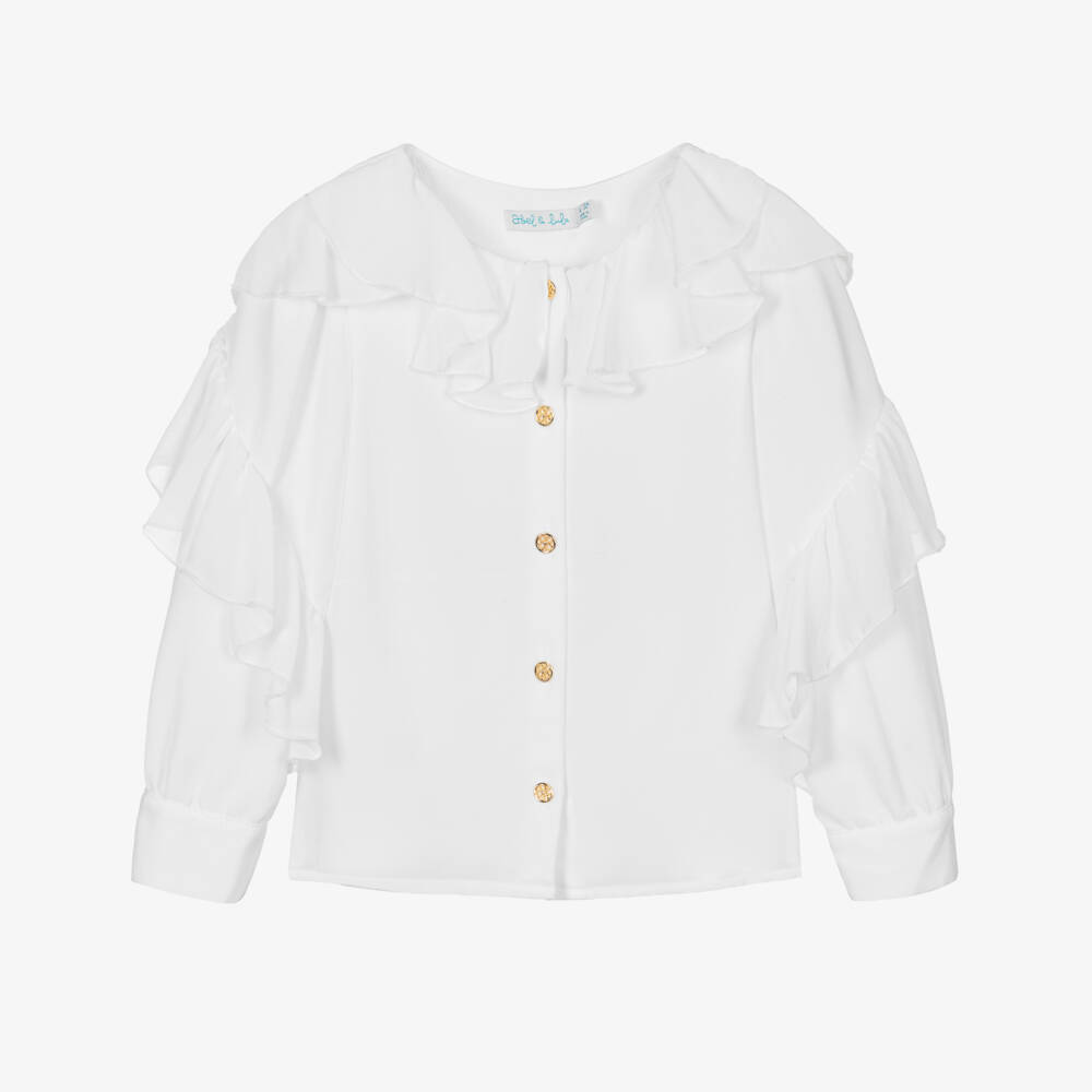 Abel & Lula-بلوز شيفون مزينة بكشكش لون أبيض للبنات | Childrensalon Outlet