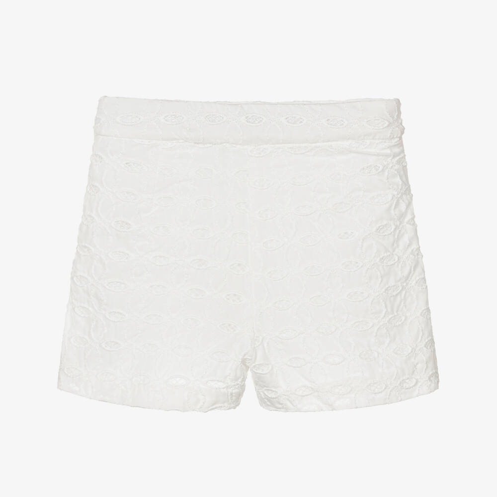 Abel & Lula-Girls White Cotton Embroidered Shorts | Childrensalon Outlet