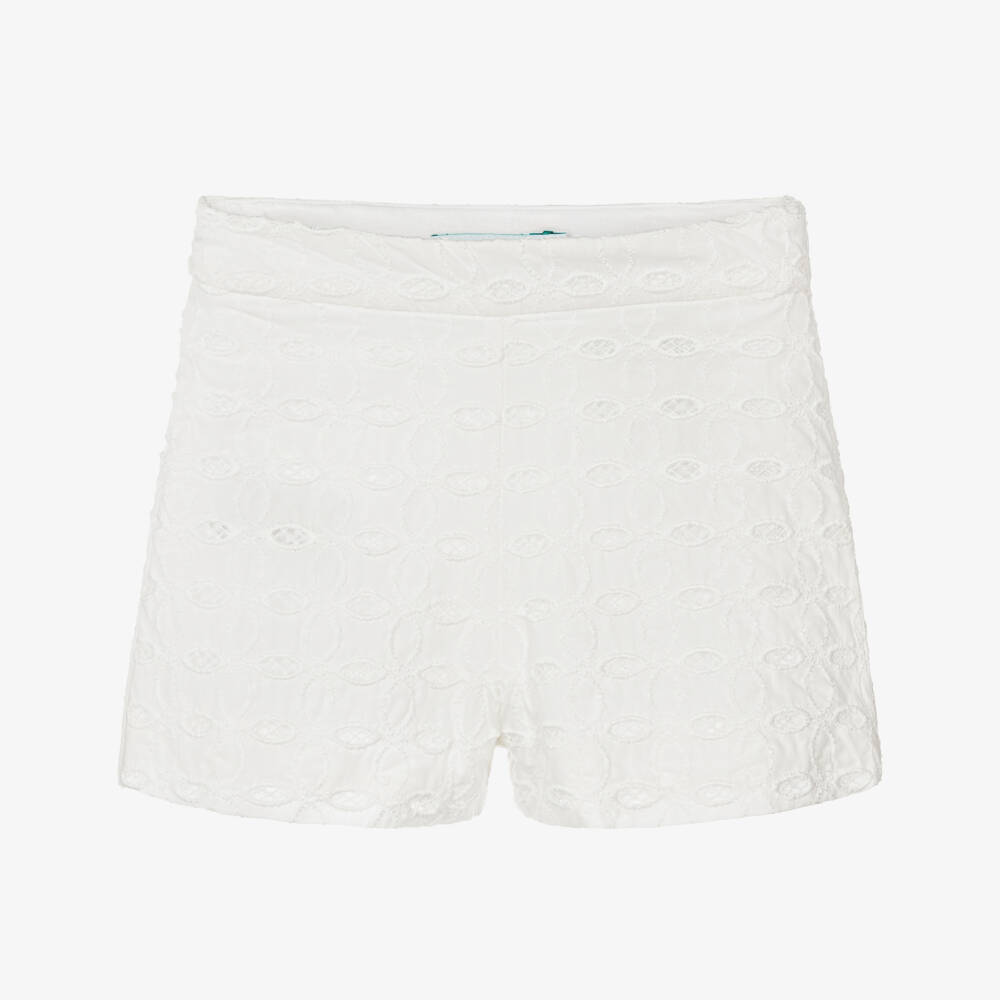 Abel & Lula-Girls White Cotton Embroidered Shorts | Childrensalon Outlet