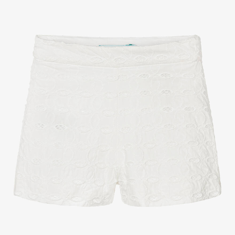 Abel & Lula - Girls White Cotton Embroidered Shorts | Childrensalon