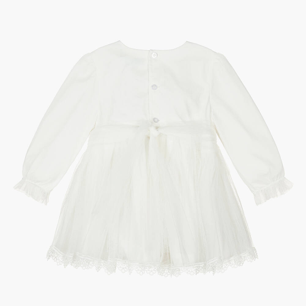 Abel & Lula-فستان قطن تول مزين بدانتيل لون أبيض | Childrensalon Outlet
