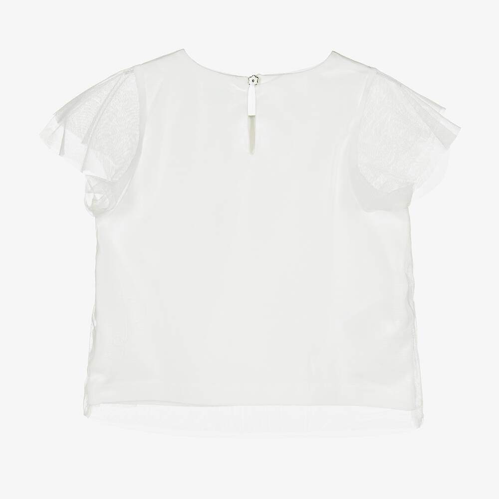 Abel & Lula-توب قطن جيرسي وتول لون أوف وايت للبنات | Childrensalon Outlet